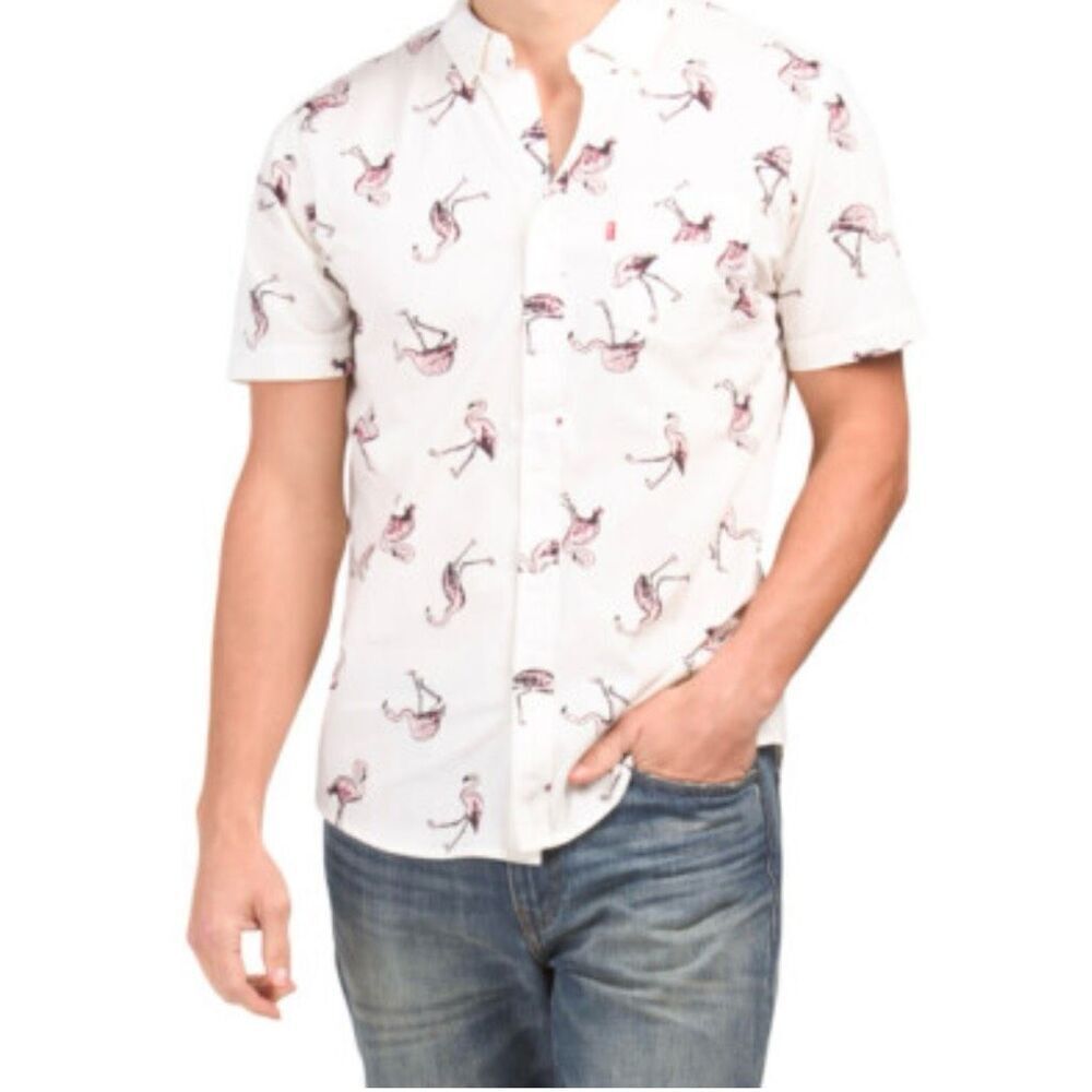 Levi's Men's Flamingo Print Short Sleeve Button-Up Shirt XL